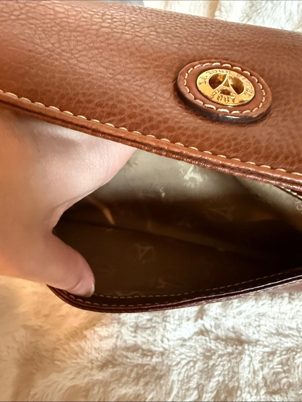 La Tour Eiffel Paris Brown Pebbled Leather Shoulder Bag and Wallet Set Dust Bag